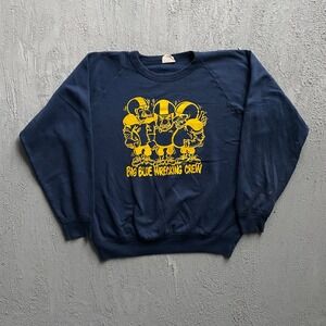 Vintage Big Blue Wrecking Crew Sweatshirt Mens Medium Navy 80s Classy Fashion